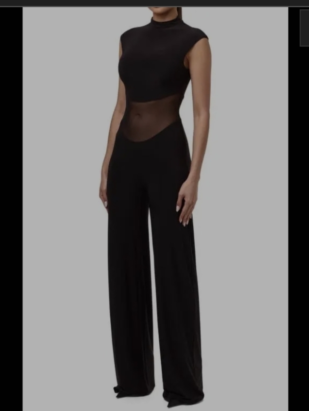 NAKED WARDROBE MOCK NECK JUMPSUIT SHEER SHEER MID SECTION NWOT MEDIUM